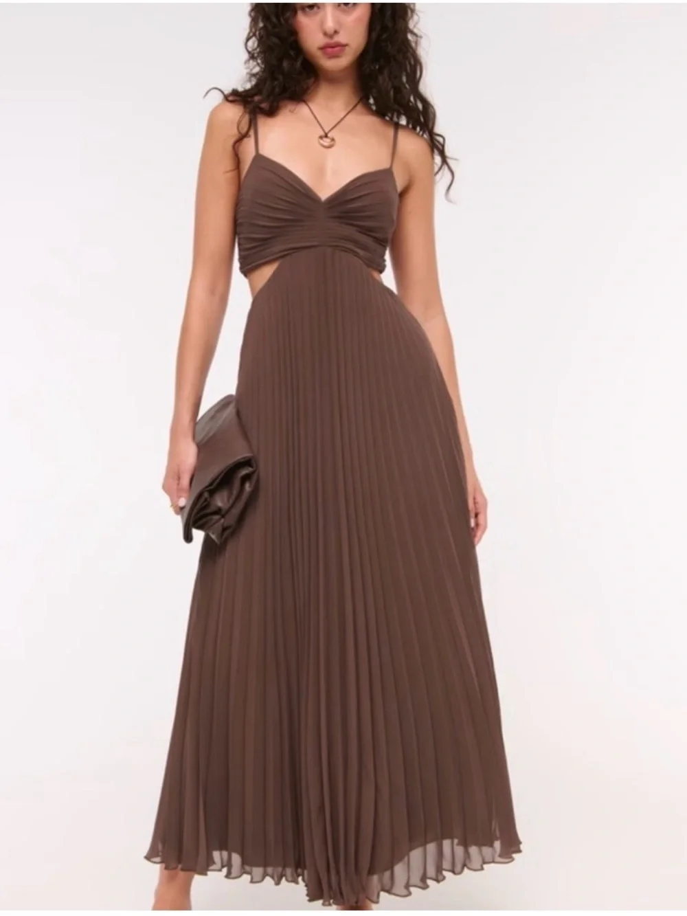 Abercrombie & Fitch Brown Pleated Cutout Maxi Dress